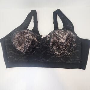 Cacique Lane Bryant Full Coverage Unlined Bra No Wire Size 48DDD Black Pink